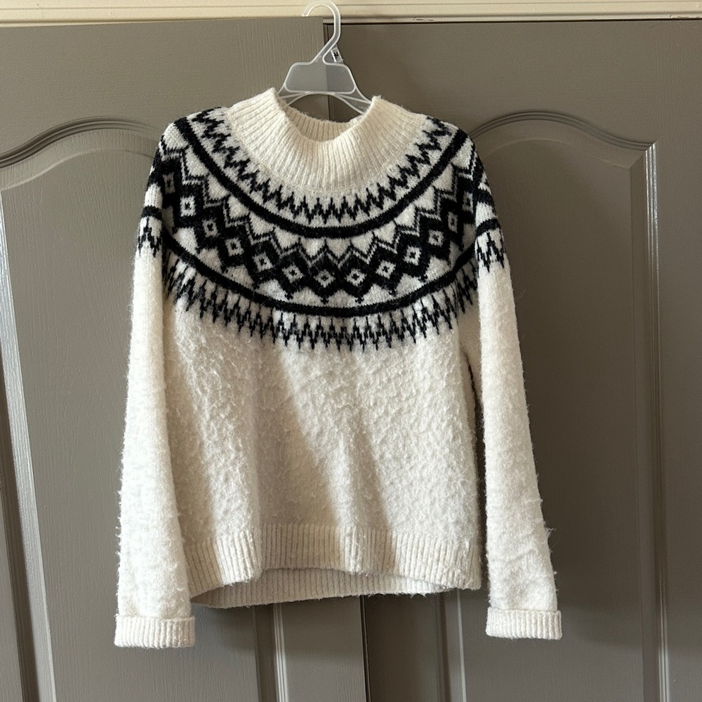 Cozy Ivory Fair Isle Knit Sweater